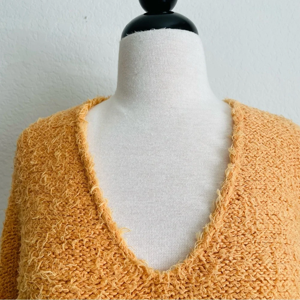 We the Free Free People Orange Eyelash  V-Neck Cropped Sweater